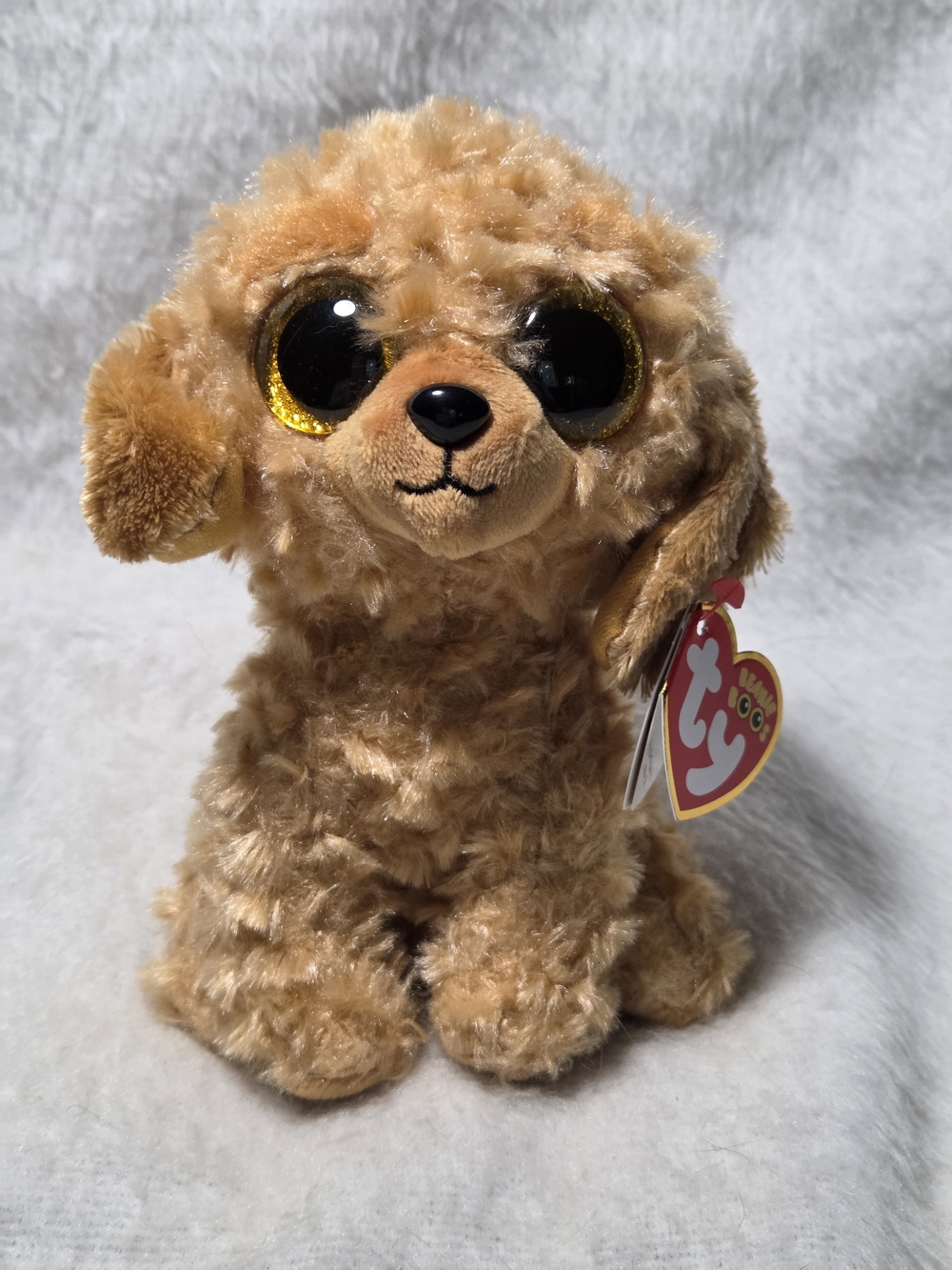 NOODLES Ty Beanie Boos Golden Doodle Dog 6" Toy in Light Brown with Sparkle Eyes